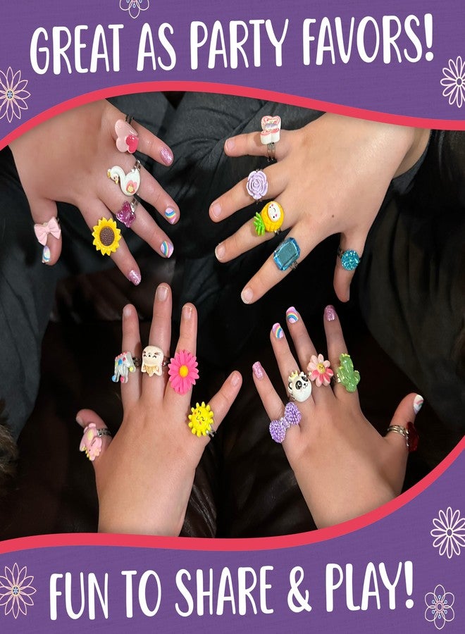 Star Princess Jewel Rings for Kids, Set of 24 Adjustable Dress Up Rings for Girls, Pretend Play Jewelry for Little Girls In Purple Gift Box, Unique and No Duplicates - Great Birthday Gift for Girls Ages 3 4 5 6 7 8 - Image 3
